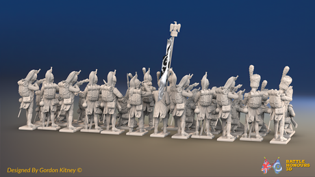 Napoleonic French Foot Dragoons Battalion Firing Line - Bearskin - 24 figures, rear view