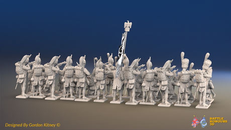 Napoleonic French Foot Dragoons Battalion Firing Line - Bearskin, Gaiters - 24 figures, rear view