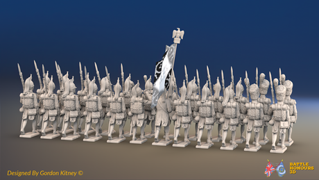 Napoleonic French Foot Dragoons Battalion March Attack - Bearskin, Gaiters - 24 figures, rear view