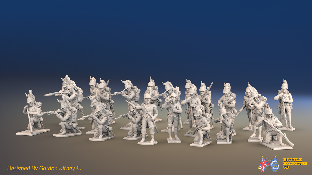 Napoleonic French Foot Dragoons Battalion Skirmishing - Plumed Helmet - 24 figures, front view