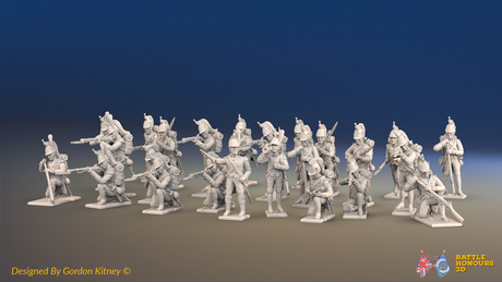 Napoleonic French Foot Dragoons Battalion Skirmishing - Plumed Helmet, Gaiters - 24 figures, front view