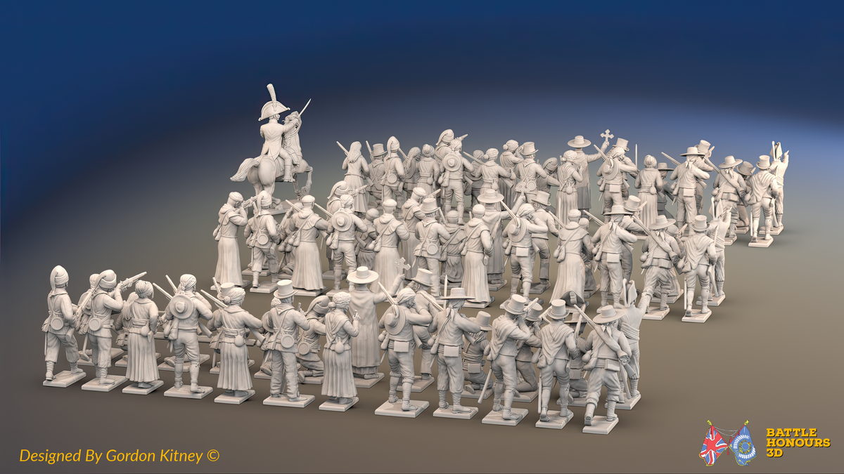 Peninsular War Spanish Guerrilla Regiment - 72 infantry and mounted commander, rear view