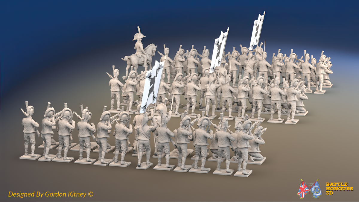 Napoleonic Spanish Cazadores Regiment Firing Line - Sandals - 72 infantry and mounted commander, rear view