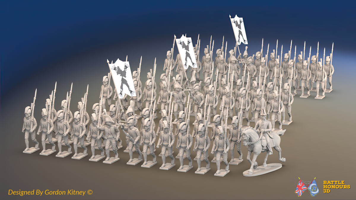 Napoleonic Spanish Cazadores Regiment March Attack - Gaiters - 72 infantry and mounted commander, front view