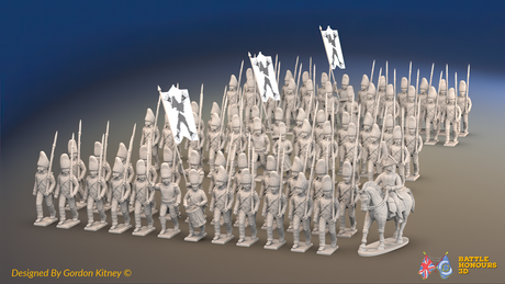 Napoleonic Spanish Grenadier Regiment March Attack - No Backpacks - 72 infantry and mounted commander, front view