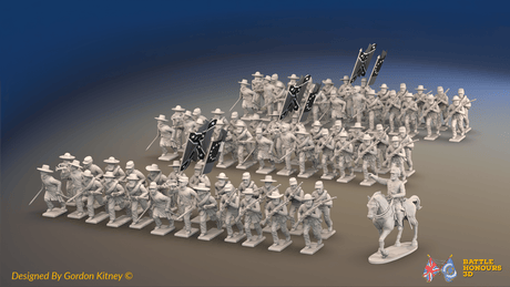 ACW Confederate Infantry Brigade Advancing - 72 infantry and mounted commander, front view