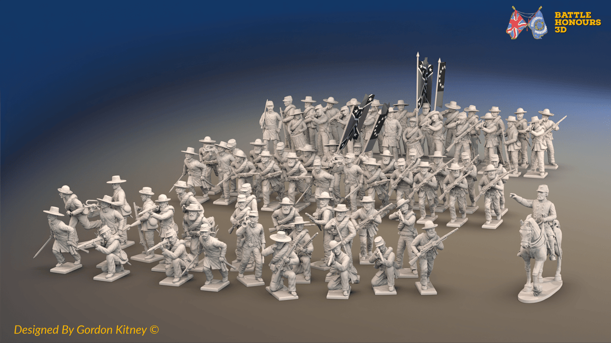 ACW Confederate Mixed Infantry Brigade - 72 infantry and mounted commander, front view