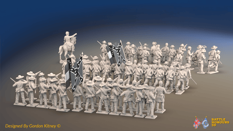 ACW Confederate Mixed Infantry Brigade - 72 infantry and mounted commander, rear view