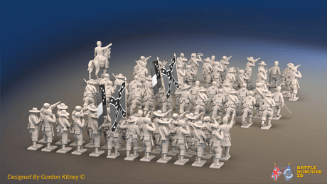 ACW Confederate Mixed Zouave Brigade - 72 infantry and mounted commander, rear view