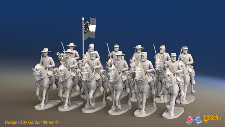 ACW Confederate Cavalry Regiment - Trotting - 12 mounted figures, front view