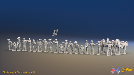ACW Confederate Dismounted Cavalry - 19 figures and 4 horses, front view