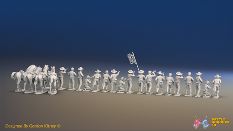 ACW Confederate Dismounted Cavalry - 19 figures and 4 horses, rear view