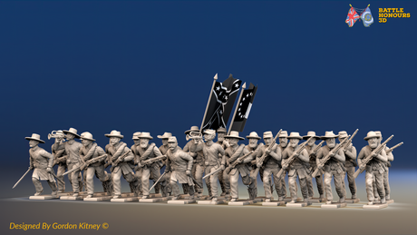 ACW Confederate Infantry Battalion Advancing - 24 Figures, front view