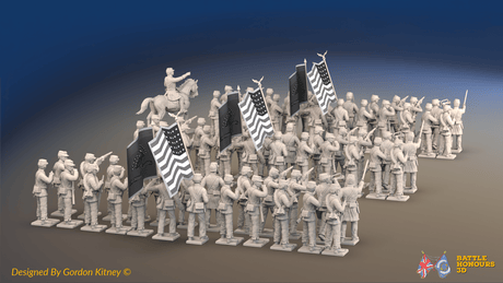 ACW Union Infantry Brigade - Sack Coats and Kepis, Firing - 72 infantry and mounted commander, rear view
