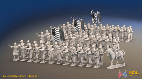 ACW Union Zouave Brigade - Kepis, Firing - 72 infantry and mounted commander, front view