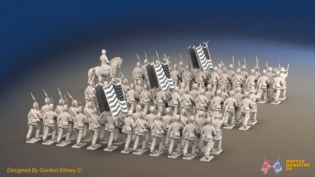 ACW Union Infantry Brigade - Sack Coats and Forage Caps, Marching - 72 infantry and mounted commander, rear view