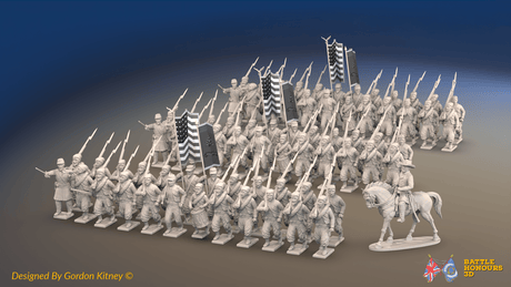 ACW Union Zouave Brigade - Fezzes, Marching - 72 infantry and mounted commander, front view