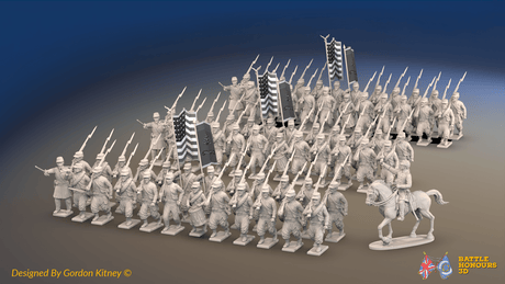 ACW Union Zouave Brigade - Kepis, Marching - 72 infantry and mounted commander, front view