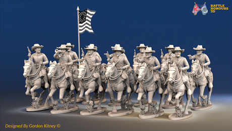 ACW Union Cavalry Regiment - Sack Coats, Galloping with Pistols - 12 mounted figures, front view