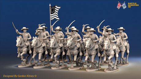 ACW Union Cavalry Regiment - Sack Coats, Galloping with Swords - 12 mounted figures, front view
