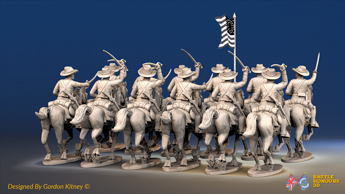 ACW Union Cavalry Regiment - Sack Coats, Galloping with Swords - 12 mounted figures, rear view