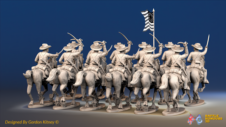 ACW Union Cavalry Regiment - Sack Coats, Galloping with Swords - 12 mounted figures, rear view