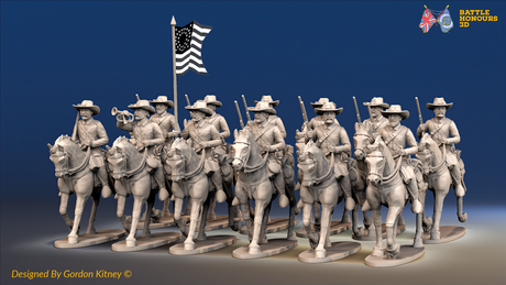 ACW Union Cavalry Regiment - Sack Coats, Trotting with Carbines - 12 mounted figures, front view