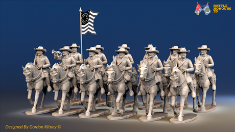 ACW Union Cavalry Regiment - Sack Coats, Trotting with Swords - 12 mounted figures, front view