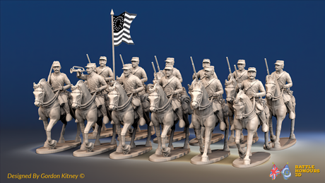 ACW Union Cavalry Regiment - Shell Jackets, Trotting with Carbines - 12 mounted figures, front view