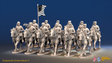 ACW Union Cavalry Regiment - Shell Jackets, Trotting with Swords - 12 mounted figures, front view