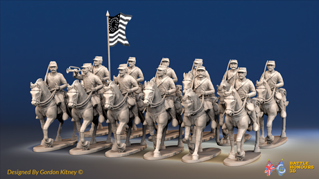 ACW Union Cavalry Regiment - Shell Jackets, Trotting with Swords - 12 mounted figures, front view