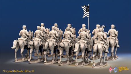 ACW Union Cavalry Regiment - Shell Jackets, Trotting with Swords - 12 mounted figures, rear view