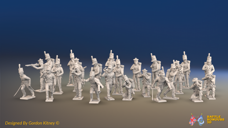 Napoleonic British 95th Rifles Battalion Skirmishing - Mixed Headgear - 24 figures, front view