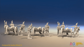 Napoleonic British Foot Artillery Battery - Belgic Shakos - 3 guns and 12 figures, front view