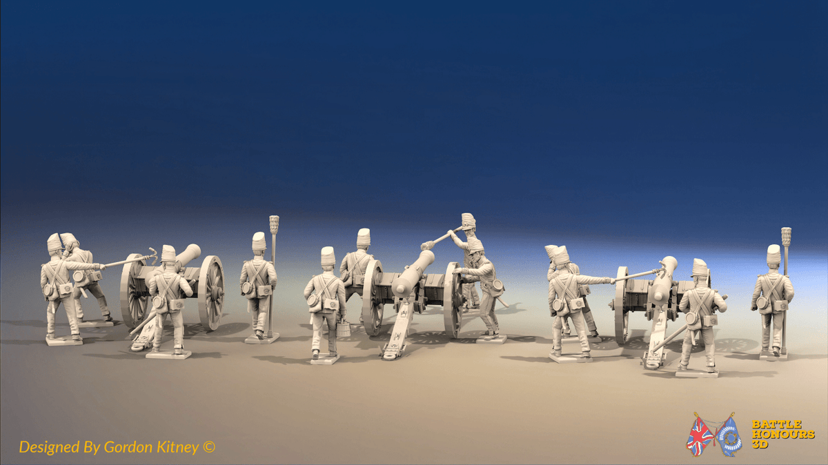 Napoleonic British Foot Artillery Battery - Covered Belgic Shakos - 3 guns and 12 figures, rear view