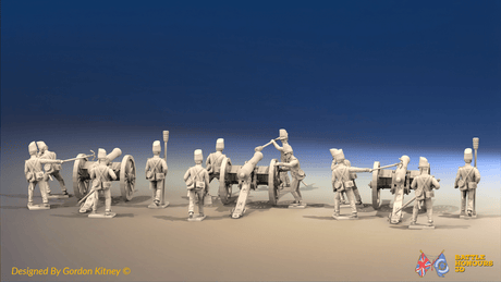 Napoleonic British Foot Artillery Battery - Covered Belgic Shakos - 3 guns and 12 figures, rear view