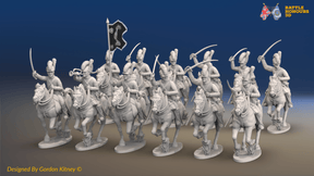 Napoleonic British Light Dragoon Regiment - Tarleton Helmets, Galloping - 12 mounted figures, front view