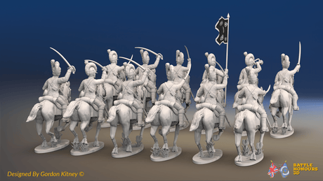 Napoleonic British Light Dragoon Regiment - Tarleton Helmets, Galloping - 12 mounted figures, rear view