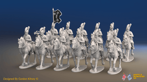 Napoleonic British Light Dragoon Regiment - Tarleton Helmets, Trotting - 12 mounted figures, front view