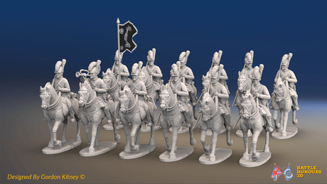 Napoleonic British Light Dragoon Regiment - Tarleton Helmets, Trotting - 12 mounted figures, front view