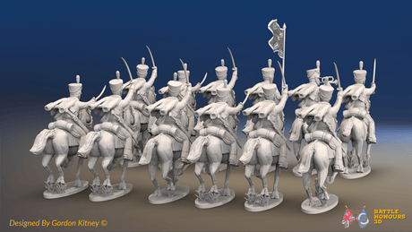 Napoleonic British Hussar Regiment - Bell Shakos, Galloping - 12 mounted figures, rear view