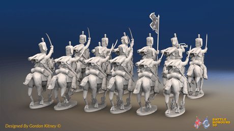 Napoleonic British Hussar Regiment - Busbies, Galloping - 12 mounted figures, rear view