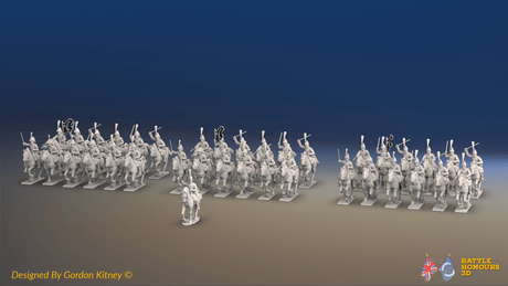 Napoleonic British Heavy Dragoon Brigade - Plumed Bicornes, Galloping - 37 mounted figures, front view