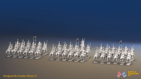 Napoleonic British Heavy Dragoon Brigade - Plumed Bicornes, Galloping - 37 mounted figures, rear view