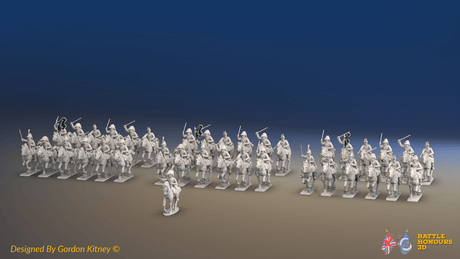 Napoleonic British Heavy Dragoon Brigade - Bicornes, Galloping - 37 mounted figures, front view