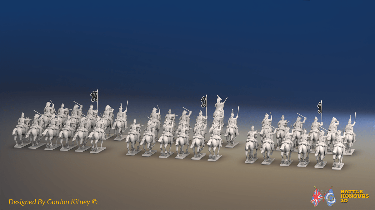 Napoleonic British Heavy Dragoon Brigade - Bicornes, Galloping - 37 mounted figures, rear view