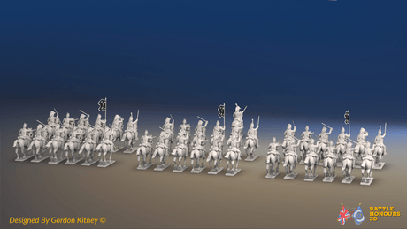 Napoleonic British Heavy Dragoon Brigade - Bicornes, Galloping - 37 mounted figures, rear view