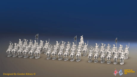 Napoleonic British Light Dragoon Brigade - Tarleton Helmets, Galloping - 37 mounted figures, rear view