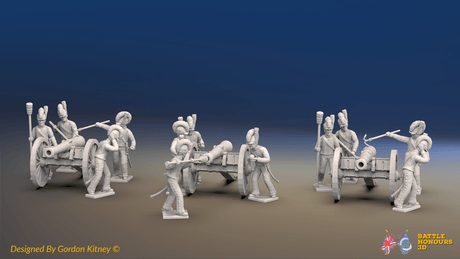 Napoleonic British Royal Horse Artillery Battery - 3 guns and 12 figures, front view