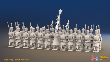 Napoleonic French Line Infantry Battalion Advancing - Greatcoats and Shakos - 24 figures, rear view